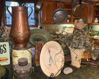 Antiques,  primitives, railroad lantern. Copper
