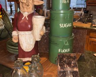 Pig decor, bud vases, canister set