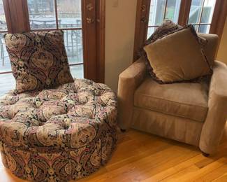 Crate & Barrel, club chair, pouf, ottoman 