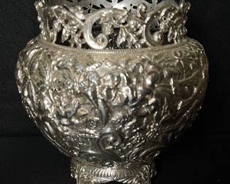  Repousse Sterling Floral Footed Vase  Kirk & Sons 