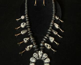 Navajo Tribe Squash Blossom with White Buffalo Stone Handmade Beads by Loretta Degarito