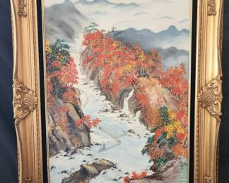 JY019VWaterfall And Fall Colors Original Oil By Lucy Devine