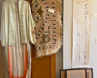 Vintage silk Japanese kimono, African woven cloth