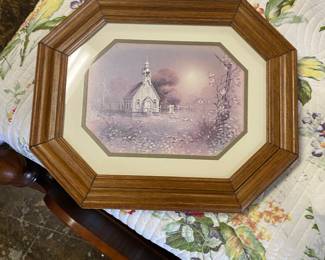 Vintage Home Interior Country Church, Framed and Matted