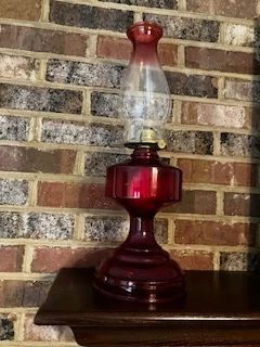 Antique Ruby glass hurricane oil lamp