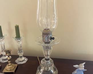 Hurricane Etched Glass lamp with crystals
