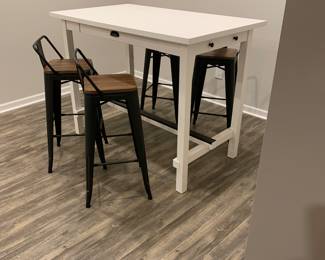 Bar height table with drawers, 4 bar height stools 