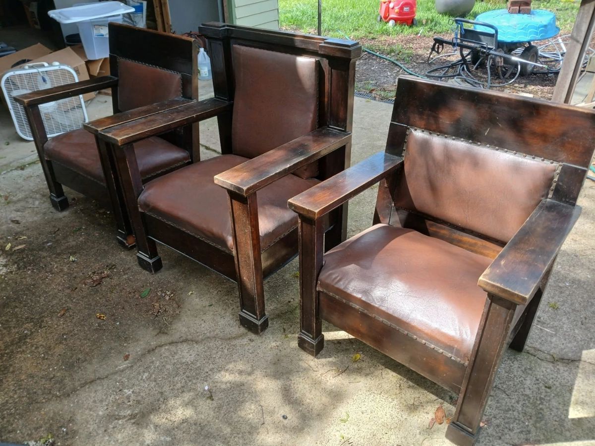 Three incredible antique dais chairs from a Masonic lodge in Chicago, in great original condition!  The two side chairs are 30x24x38, main chair is 33x27x42.  Sides are $150 each, main $200, or all thee for $400. 