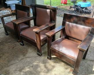 Three incredible antique dais chairs from a Masonic lodge in Chicago, in great original condition!  The two side chairs are 30x24x38, main chair is 33x27x42.  Sides are $150 each, main $200, or all thee for $400. 