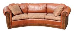 Fantastic Leather Master Leather & Paisley Upholstery Curved 3 Seater Sofa with Brass Tacks
