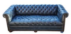 Fantastic Vintage Leather Chesterfield Sofa Bun Foot some Wear Blue
