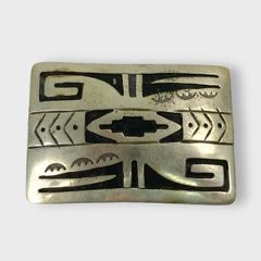 Vintage Silver Native American Stampwork Belt Buckle
