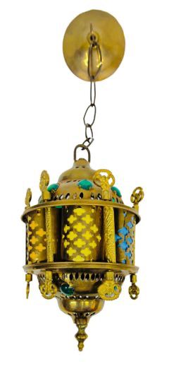 VINTAGE ARABIAN OR MOROCCAN STYLE BRASS HANGING PENDANT LIGHT Hollywood regency Style
