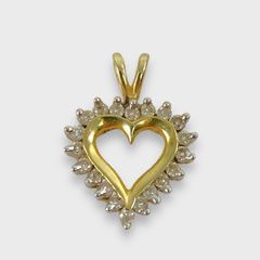 Fine 14K Yellow Gold Diamond Heart Love Pendant
