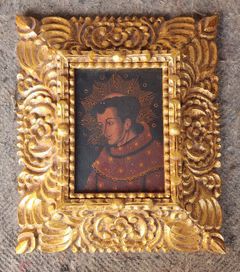 Original Gilt Framed Cuzco Scholl Oil on Board Saint Painting

