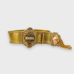 Fantastic Antique Victorian Gold Filled Mesh Slide Pearl Tassel Bracelet
