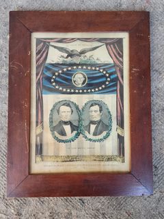 Antique Union Pierce King Grand National Democratic Banner Print Framed N. Currier

