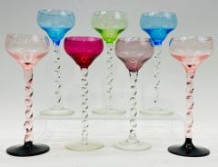 Vintage Multicolored Blown Glass Cordial / Liqueur Swirl Stem
