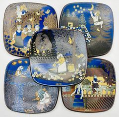 Arabia Finland Collectors Plates MCM ART POTTERY 1980s Arabia Kalevala Annual Square plates
