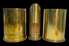 3 Vintage Used Military Artillery Shells Art 1 with German Plaque Saying presented by the head of the army office
