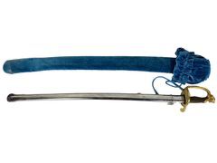 Beautifully Crafted Commemorative Engraved Steel Sword With Decorative Brass Hand Guard, Steel Sheath and Felt Sheath Cover, Presented To A Military Officer
