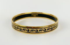 Hermes Paris Anchor Point Enamel Gold Plated Narrow Bangle Bracelet
