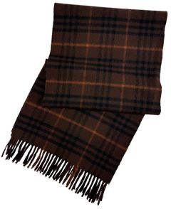 BURBERRY LONDON 100% Cashmere Brown and Black Plaid Scarf, Made in England.
