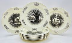 WEDGWOOD OF ETRURIA AND BARLASTON WILLIAMSBURG FIRST EDITION RESTORATION BY SAMUEL CHAMBERLAIN THE GEORGE WYTH HOUSE PLATE AND MANY MORE WILLIAMSBURG SCENES ON PLATES 9 total
