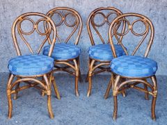 4 Vintage Bamboo and Rattan Dining Chairs
