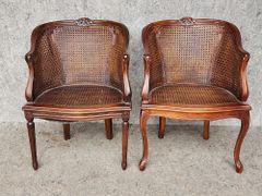 Pair 20th Century French Style Caned Seat and Back Arm Chairs Bergiere Chairs
