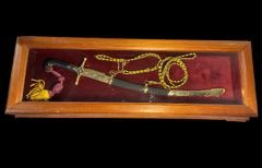 Vintage Argentinian Military Academy Presentation Sword in Velvet Lined Wooden Showcase
