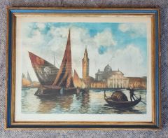 View of Venice Vintage Pencil Signed Litho Framed
