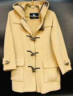 Authentic Burberry Tan Duffle Coat Jacket W/ Front Pockets And Hoodie Size S/M
