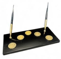 Joint Chief of Staff Department of the Navy, Air force and Army Duel Pen Holder set in black glass
