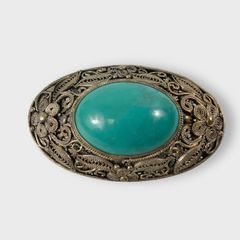 Fine Silver Turquoise Filigree Brooch Pin Part of set lot 142 and 144
