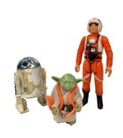 1RARE 1977-78 Kenner STAR WARS Yoda, R2D2 and Luke Skywalker X-Wing Pilot Action Figures, Return of the Jedi Movie Lot!
