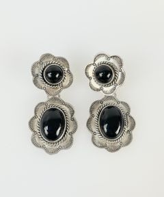 10 Grams Fine Native American Sterling Silver Black Onyx Pierced Dangle Earrings
