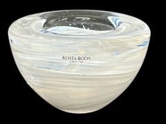 KOSTA BODA Atoll Bowl Anna Ehrner White Clear Swirl Art Glass
