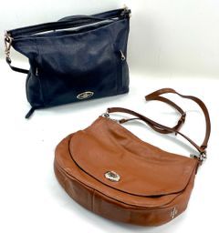 Authentic Coach Turn-lock Brown Leather Hobo Bag And Coach Blue Pebble Leather 2 Way Handbag
