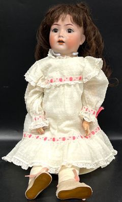 Antique German Simon Halbig KR 20 Inch Porcelain Doll With Side Glancing Eyes open mouth teeth
