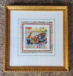 Original Carousel Watercolor Gilt Framed Painting Signed

