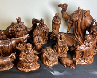 Carved wood nativity scene