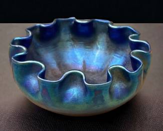 Tiffany LCT Signed Blue Iridescent Favrille Glass Bowl