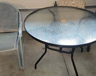 Metal Mesh Chairs (4) and Patio Table