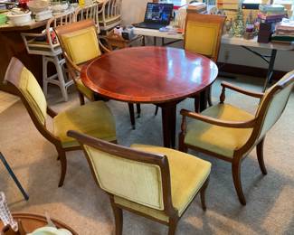 BAKER Furniture Drop Leaf with 6 velvet upholstered chairs and 3 Leaves