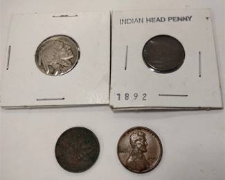 BUFFALO NICKEL AND 3 PENNIES