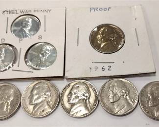 PROOF NICKEL AND THREE STEEL WAR CENTS