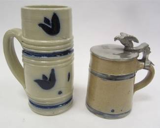 TWO SALT GLAZED BEER MUGS