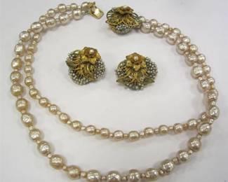 AS IS MIRIAM HASKELL NECKLACE AND EARRINGS.  CORROSION NEEDS REMOVED
