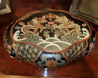 Vintage Large Asian Wooden Lacquered Dragons Dresser Box
